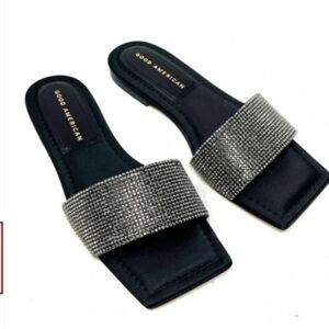GOOD AMERICAN CRYSTAL CRUSH STANDOUT FLAT SLIDE SANDAL SIZE 8 1/2 NIB